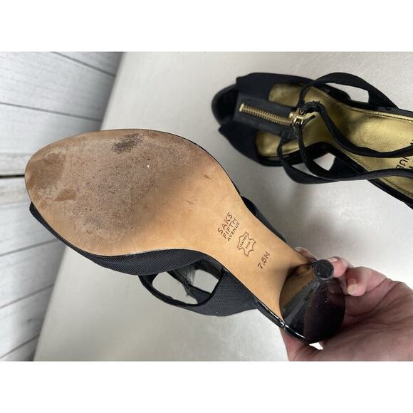 Saks Fifth Avenue Women's Sari Sandal Size 7.5 Zip Heels Black Gold - Picture 7 of 7
